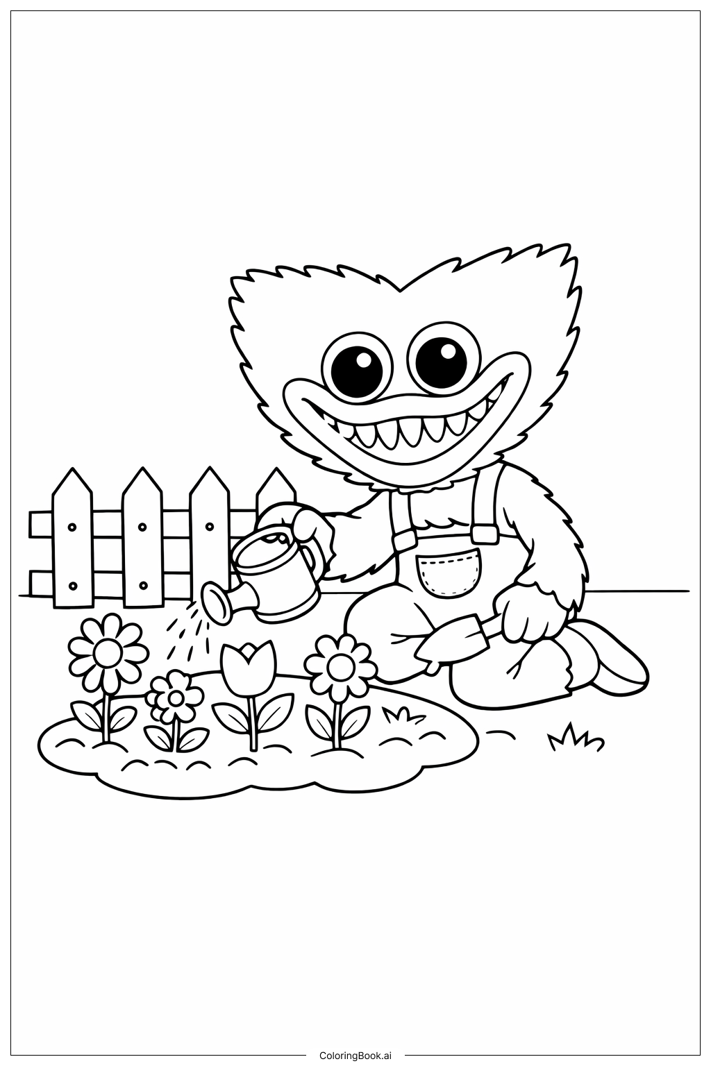  Huggy Wuggy In Garden Coloring Page 