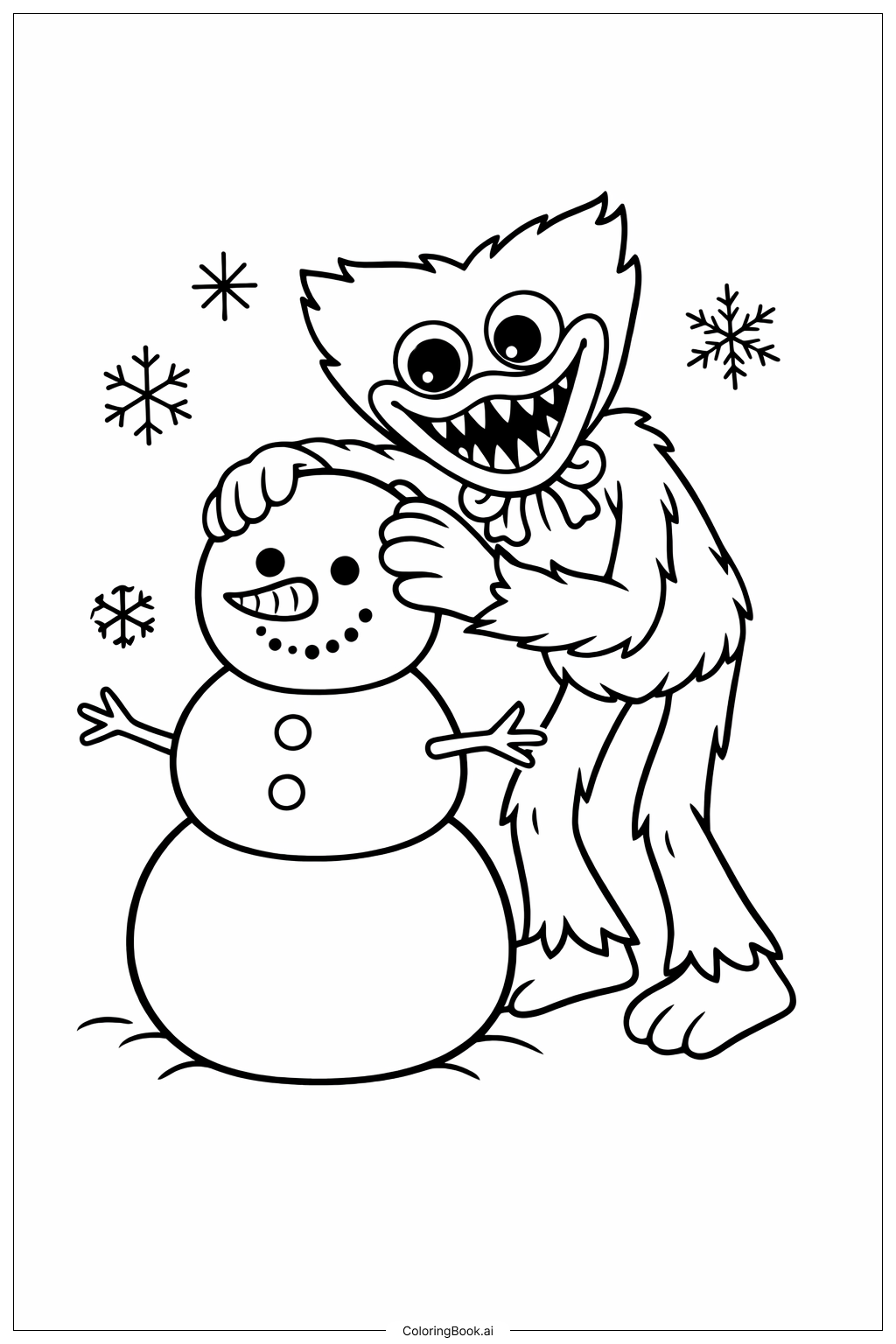  Huggy Wuggy Making Snowman Coloring Page 