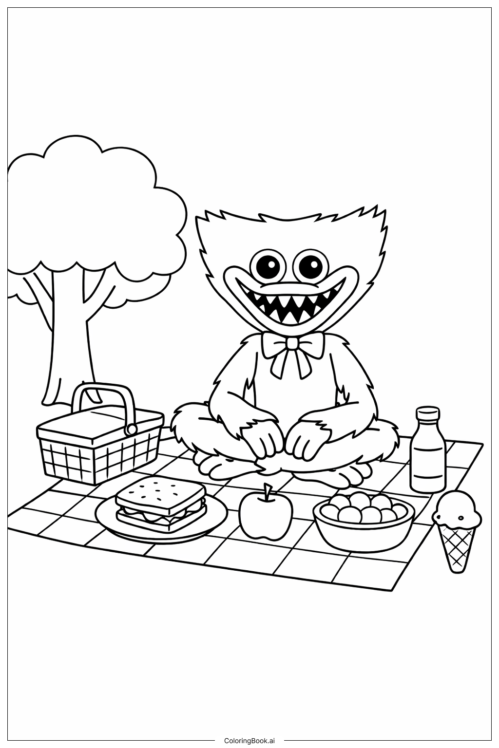  ハギーワギーのピクニックシーンの塗り絵ページ 