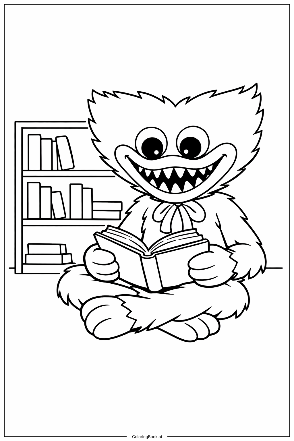  Huggy Wuggy Reading Book Coloring Page 