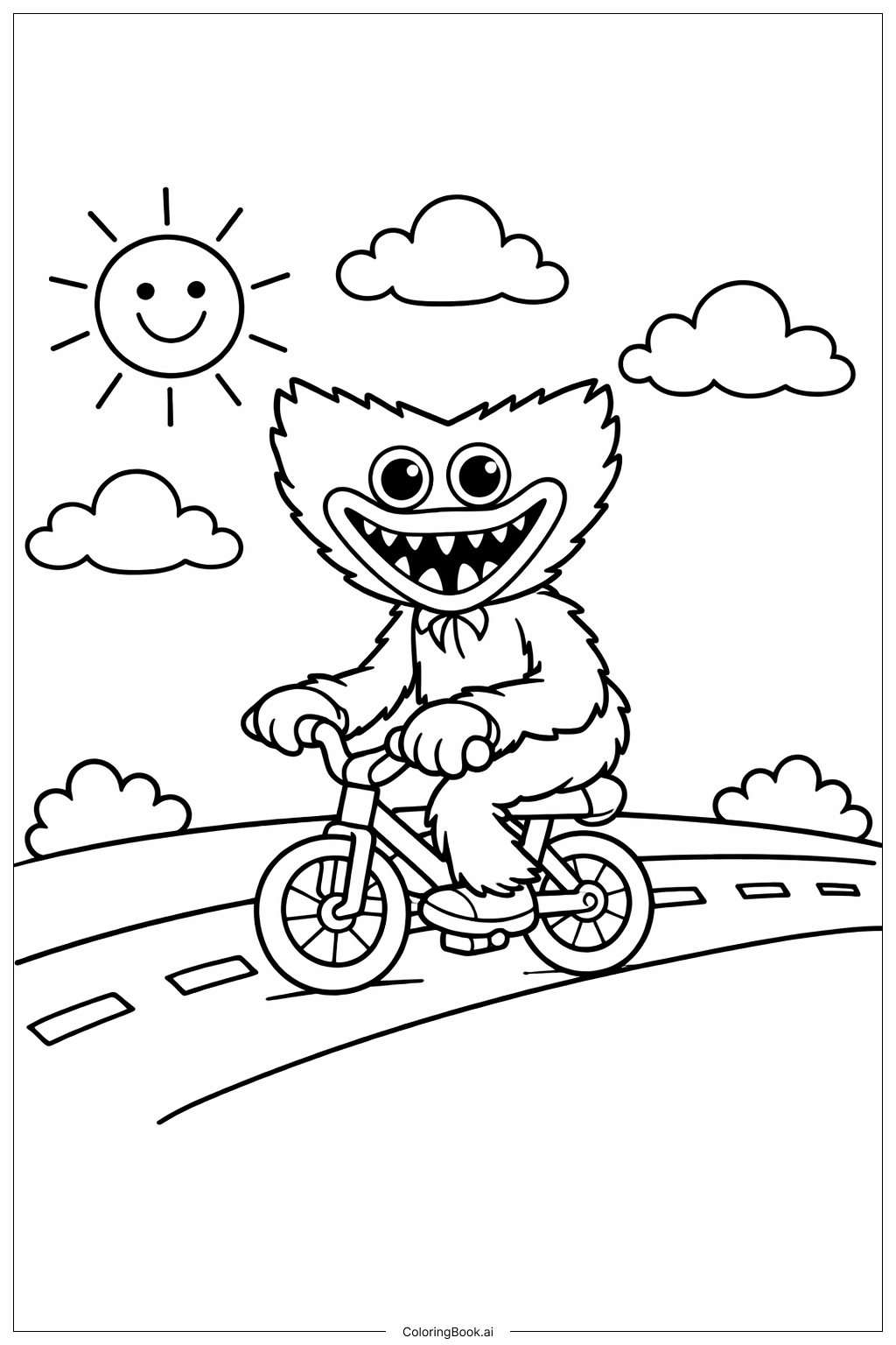  ハギー・ワギー自転車乗りの塗り絵ページ 