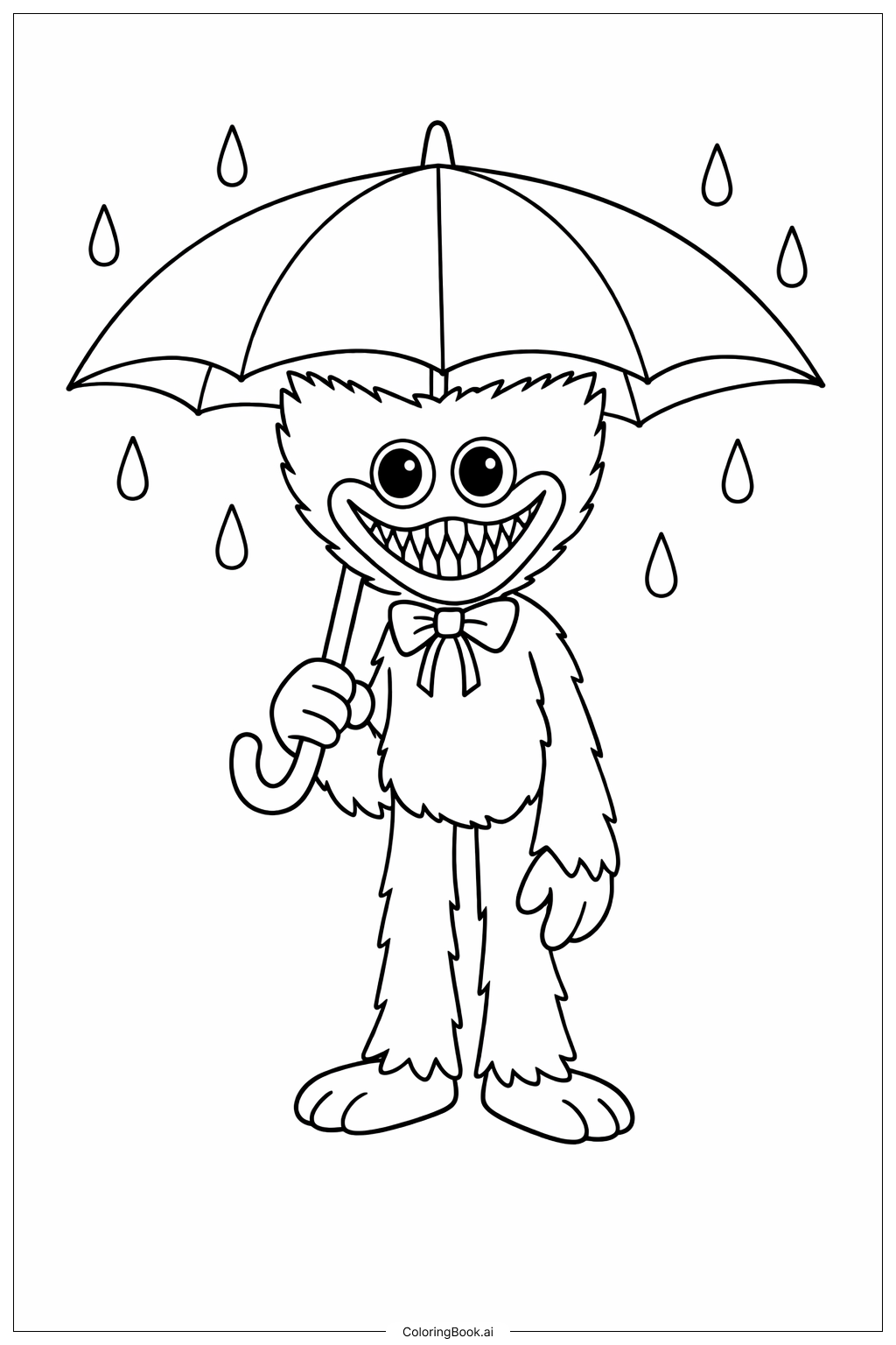  Huggy Wuggy Under Umbrella Coloring Page 