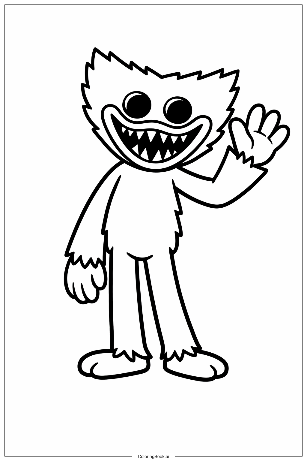  ハギー・ワギーの手を振る姿の塗り絵ページ 