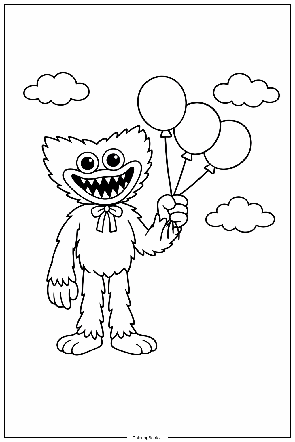  風船を持ったハギーワギーの塗り絵ページ 