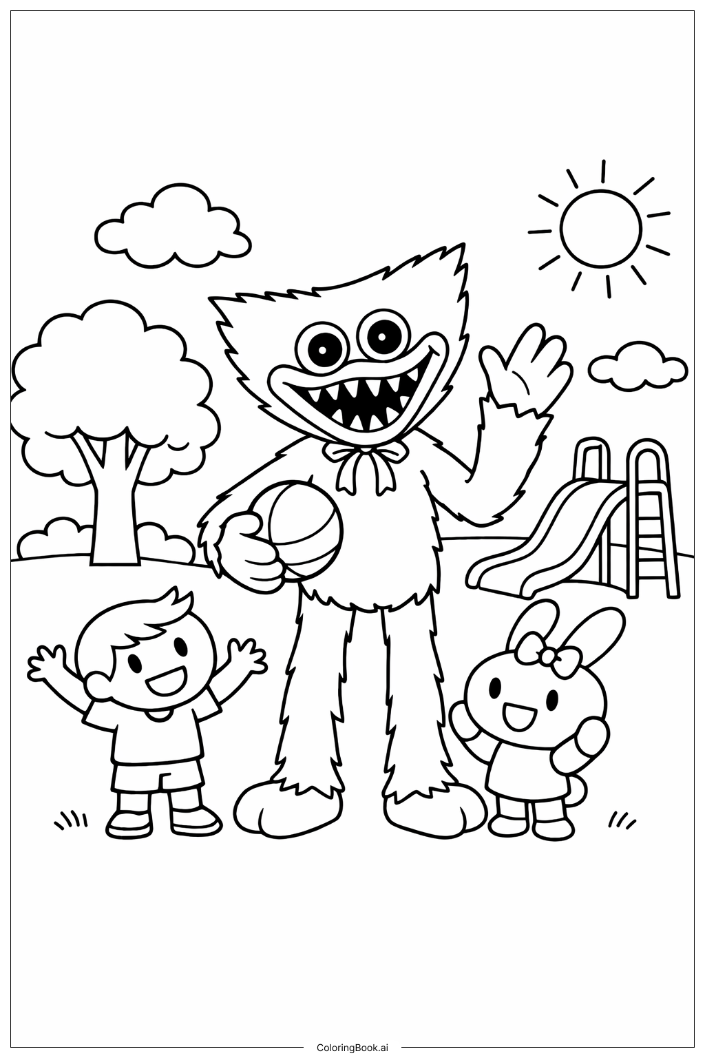  Huggy Wuggy With Friends Coloring Page 
