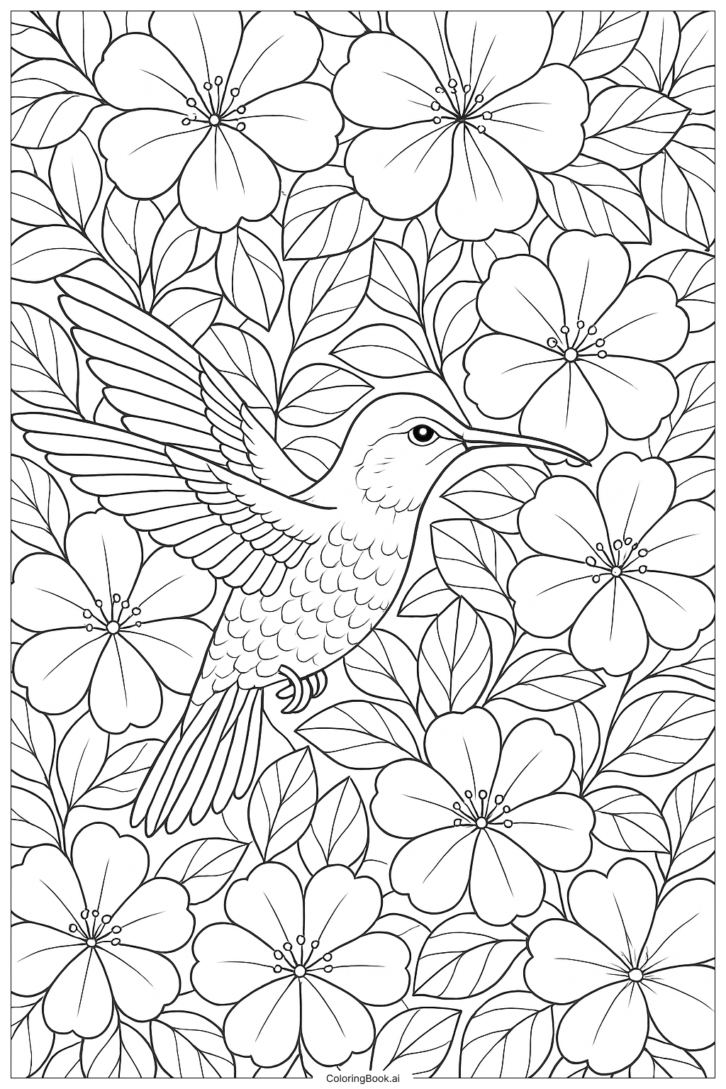  Hummingbird Amid Flower Canopy Coloring Page 