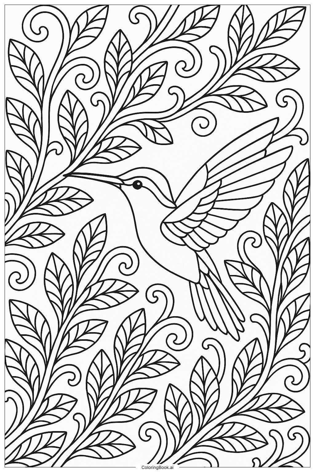  蜂鳥與裝飾性枝條著色頁 