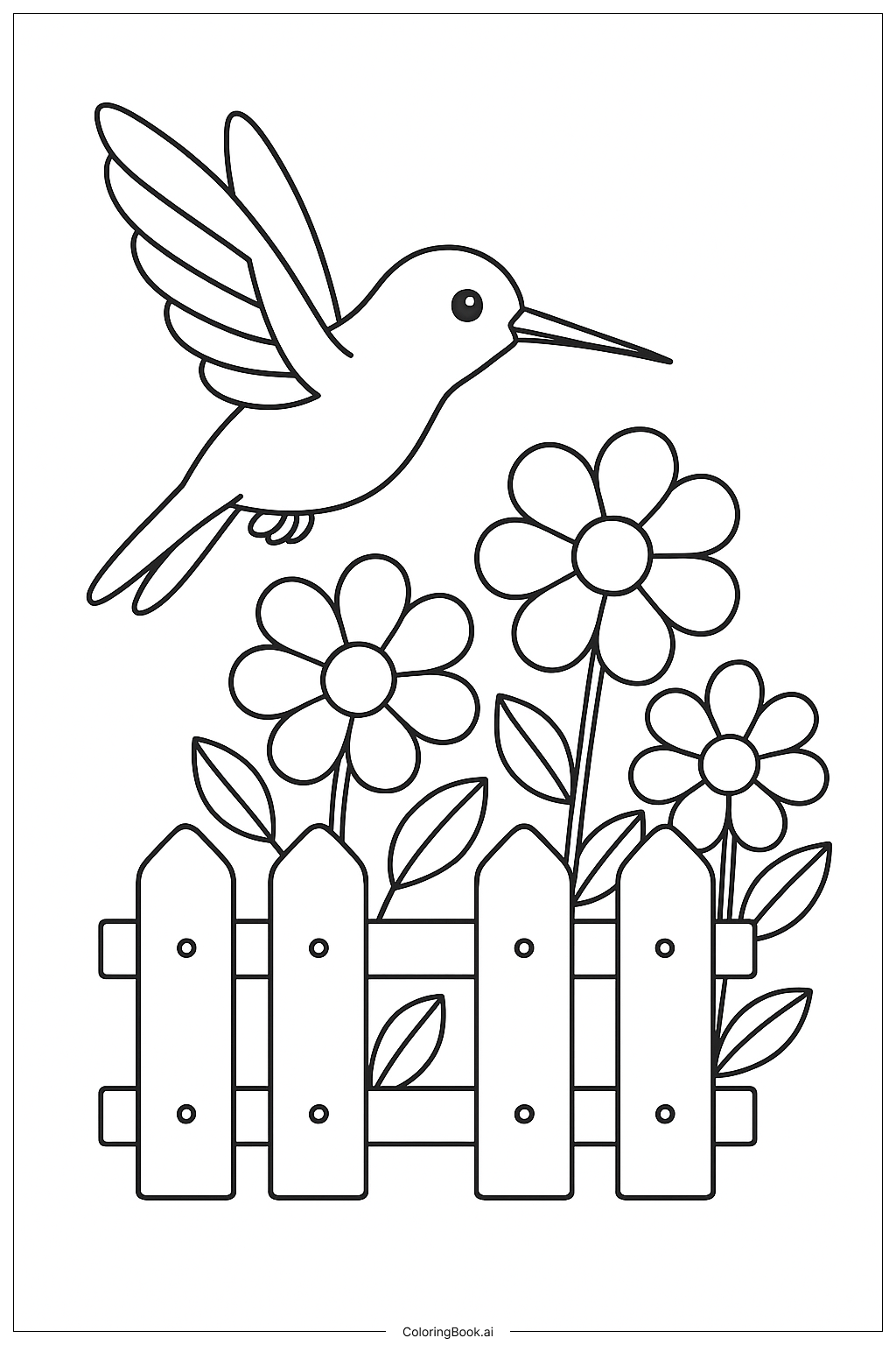  Página para colorear de Colibrí y Cerca de Jardín 