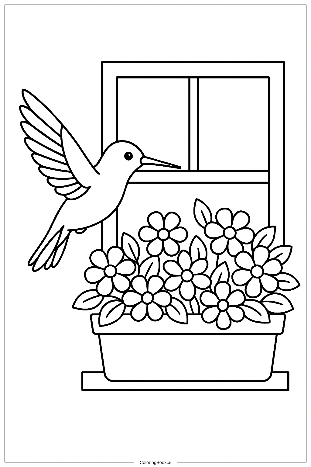 Página para colorear de Colibrí en la Caja de la Ventana