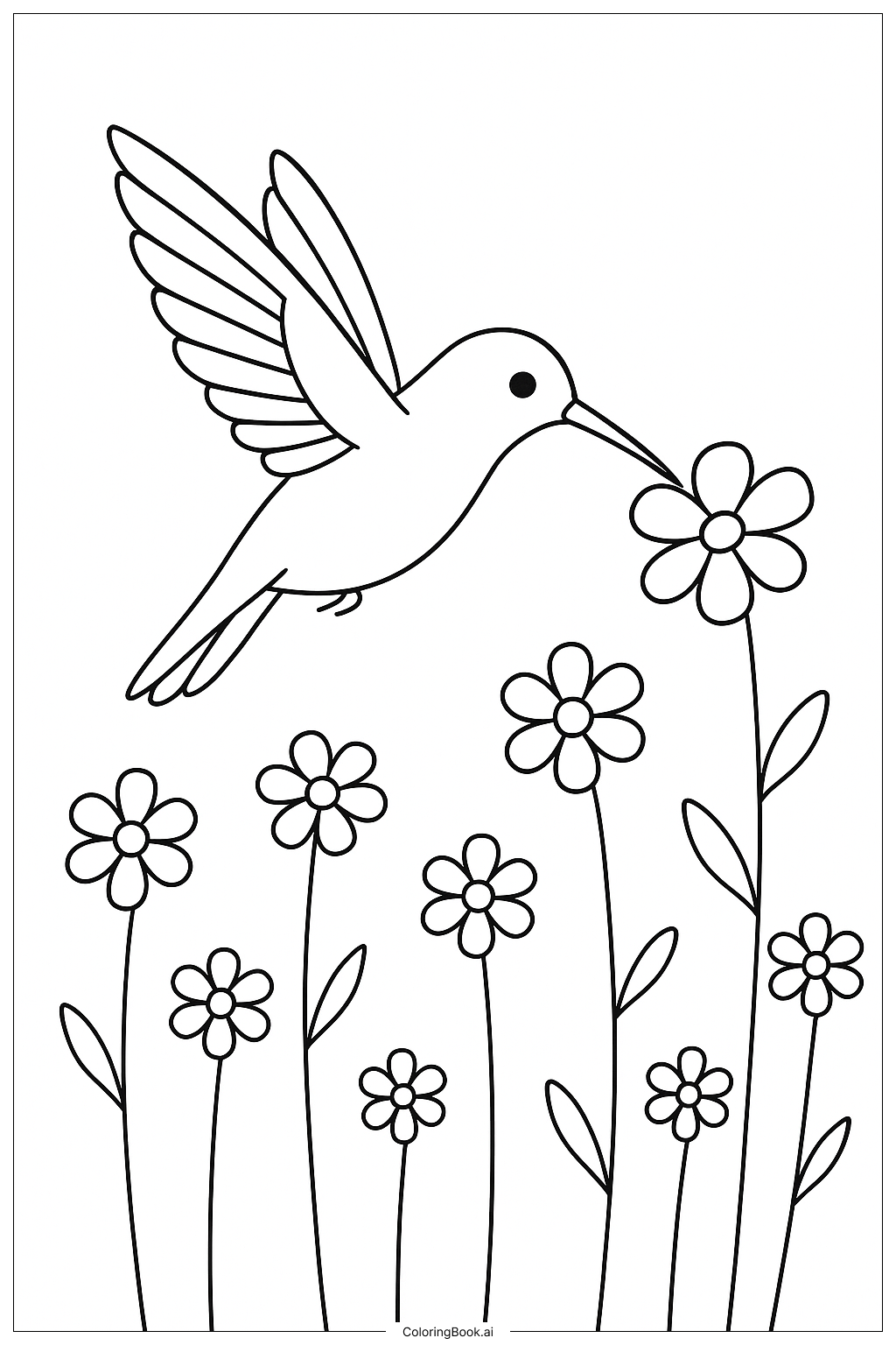  蜂鸟与花丛填色页 