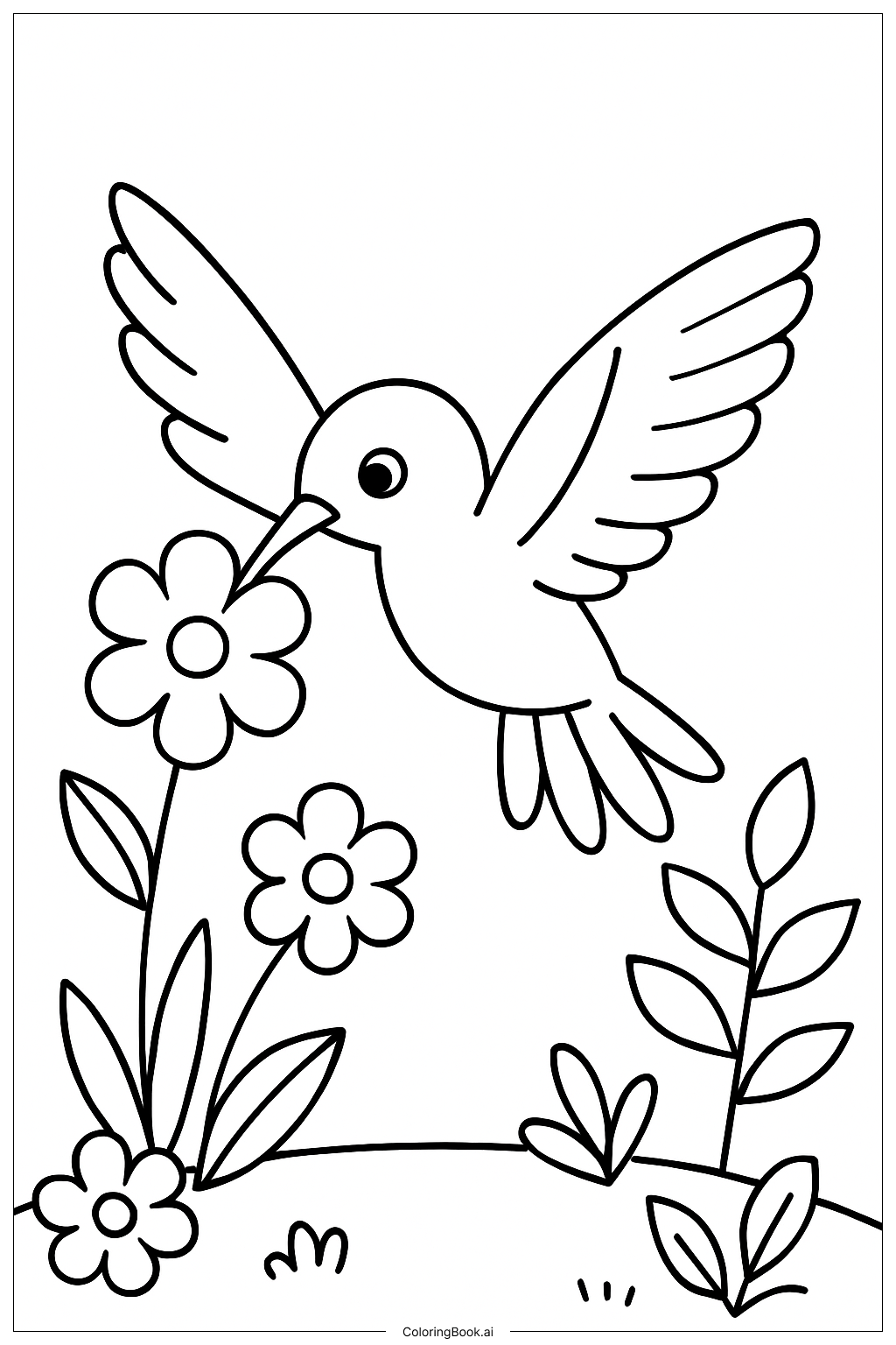  Página para colorir de Beija-flor na Cena do Jardim 