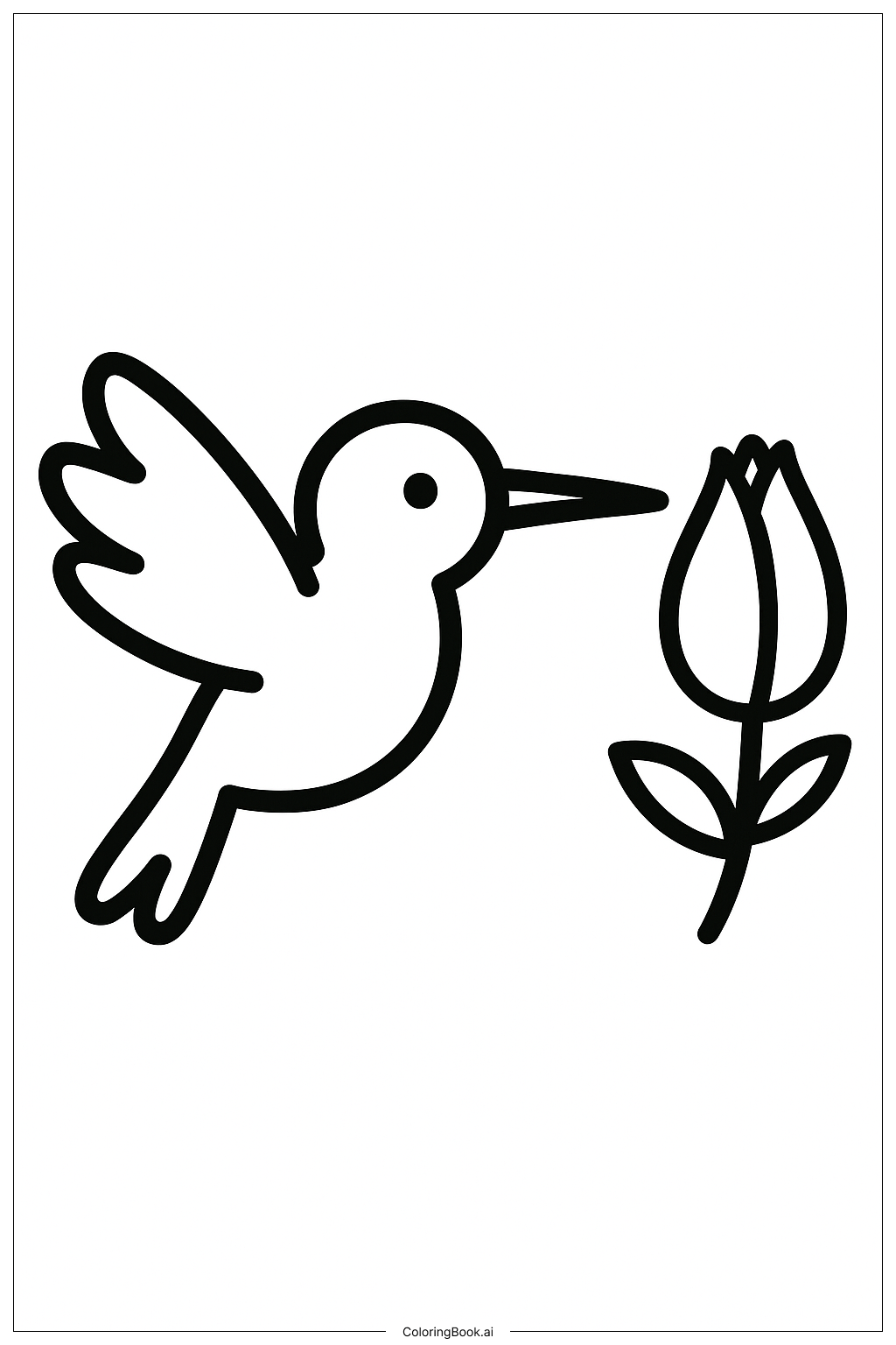  Página para colorir de Beija-flor Perto de um Botão 