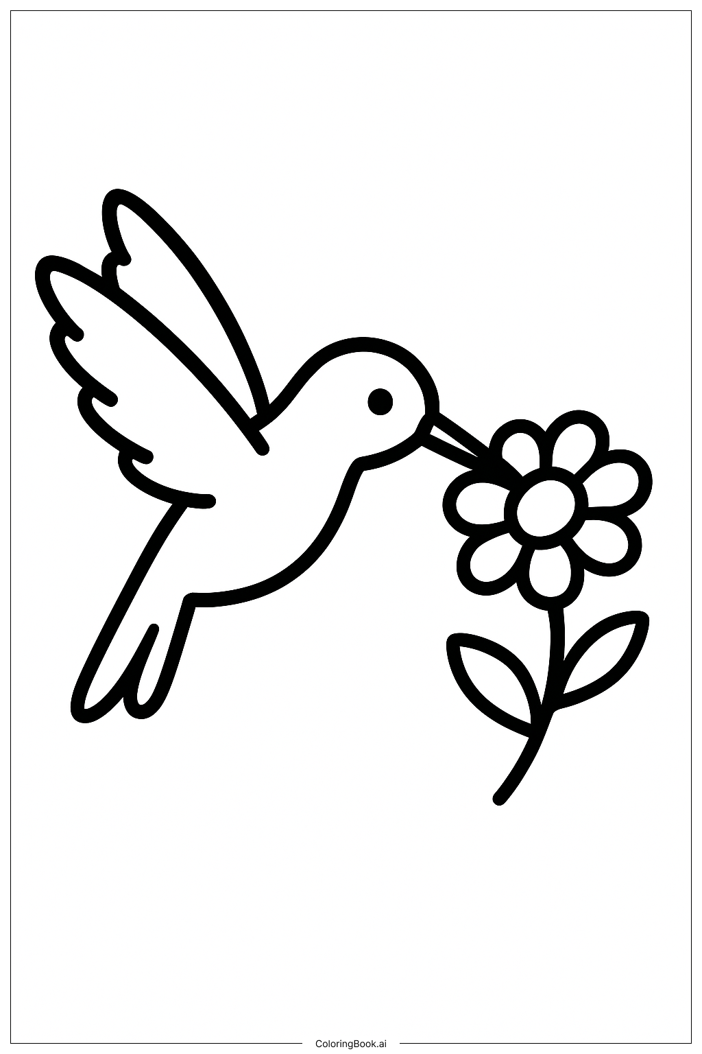  Página para colorir de Beija-flor em Flor Simples 