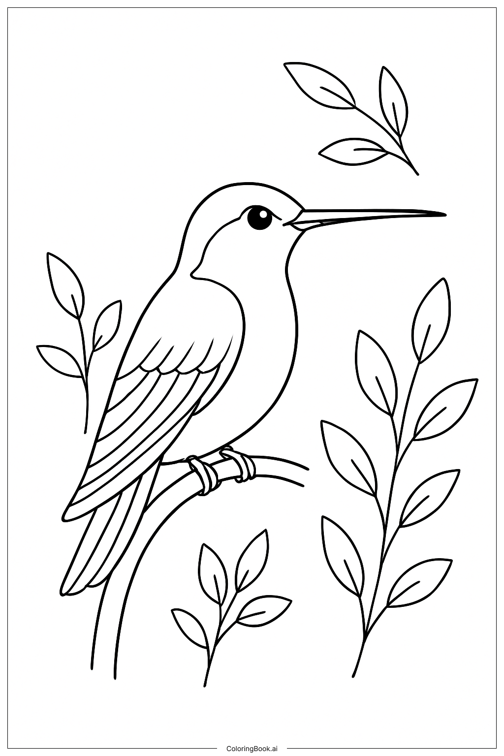 Hummingbird With Curved Branch Coloring Page 