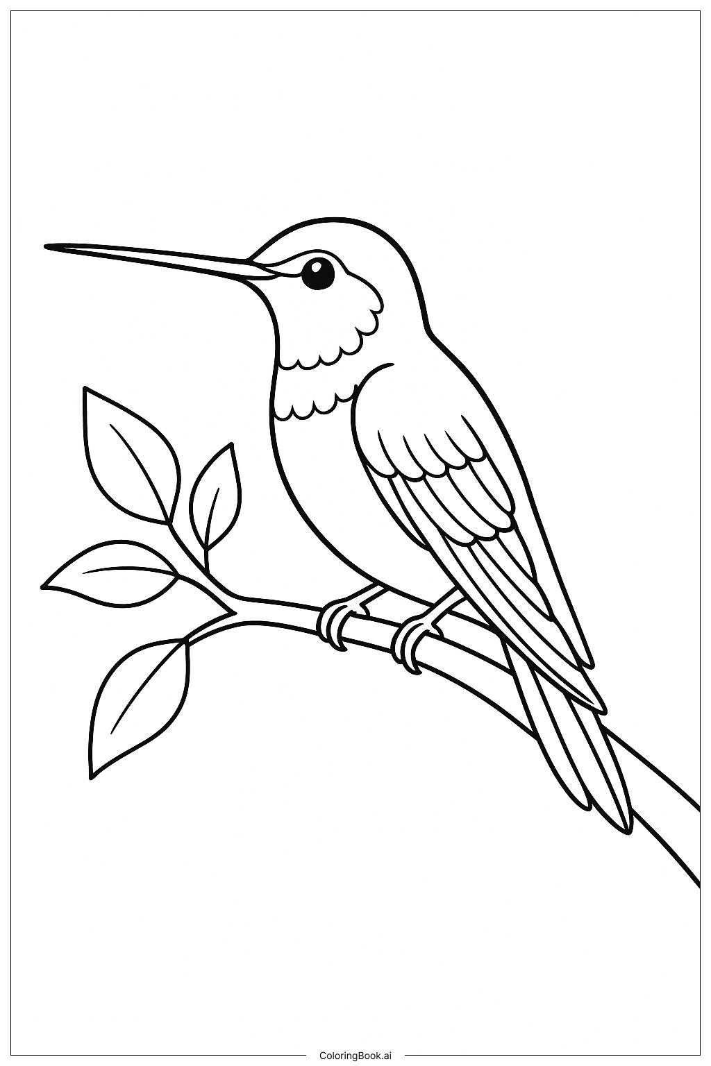 Página para colorear de Colibrí con Rama de Árbol Simple