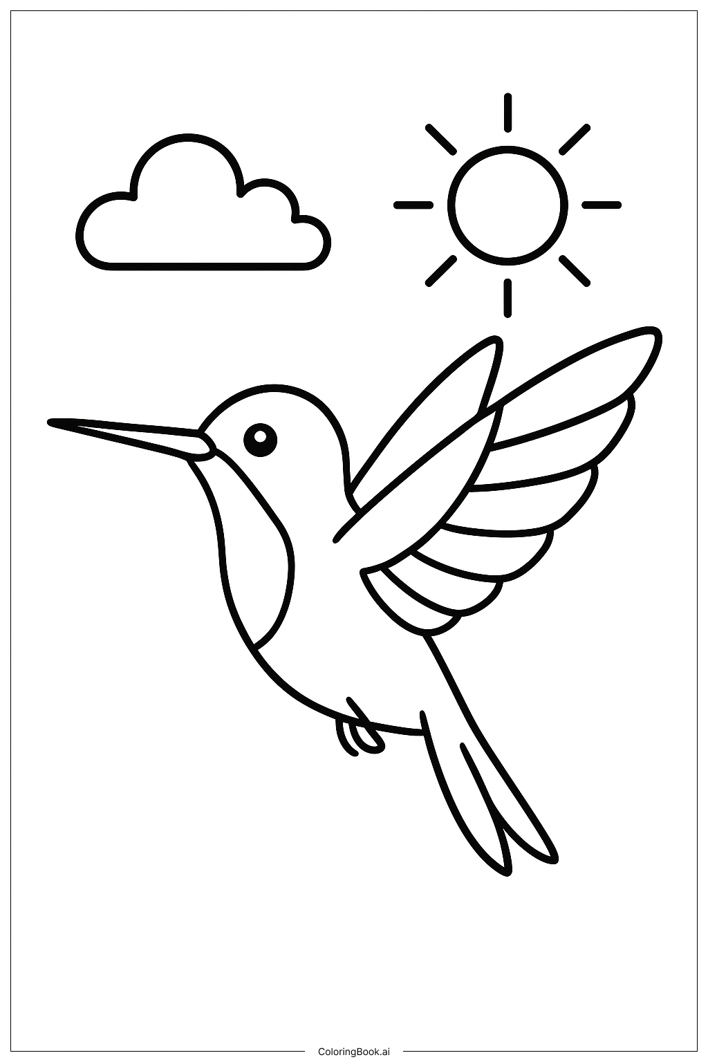  蜂鳥與太陽與雲著色頁 