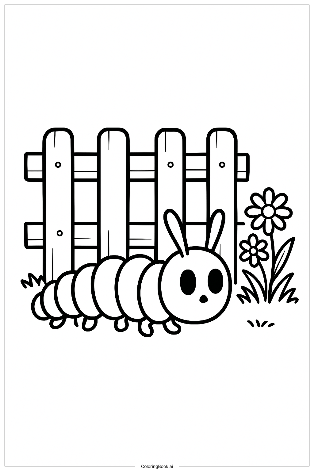  フェンスのそばの腹ペコのイモムシの塗り絵ページ 