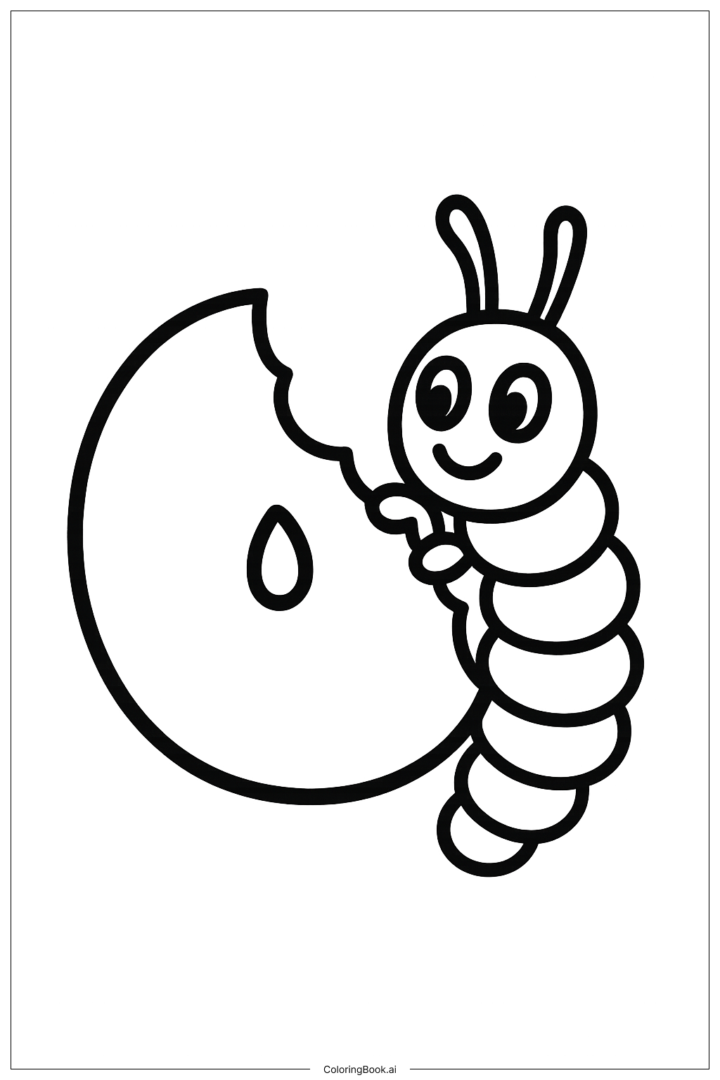  Page de coloriage Chenille affamée mangeant une pomme 