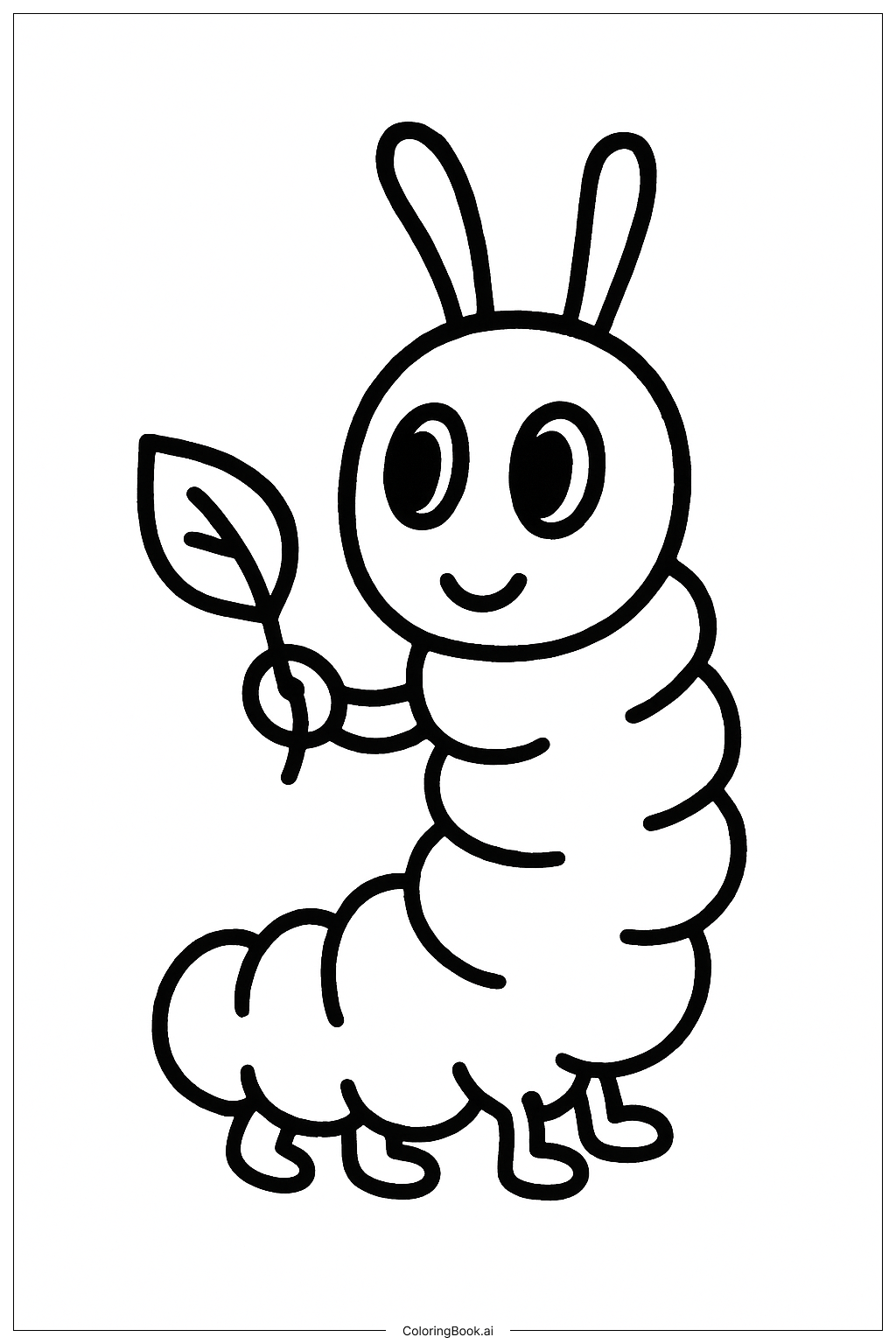  飢餓毛毛蟲拿著葉子著色頁 