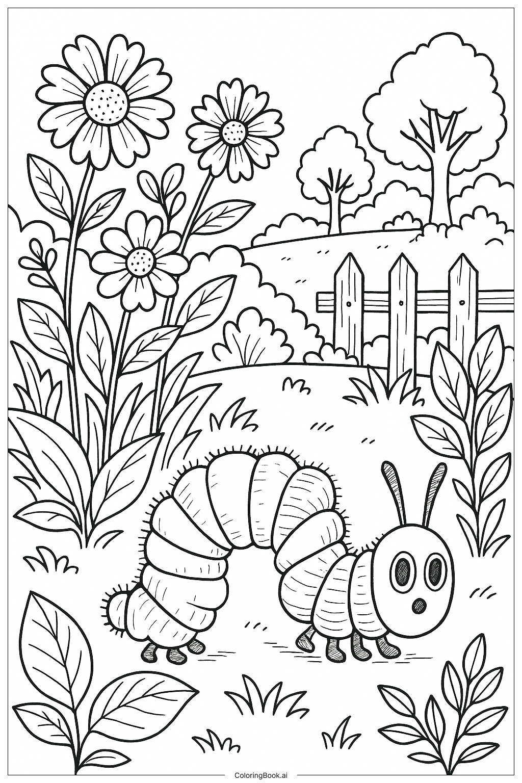  Página para colorir de Lagarta Faminta na Aventura no Jardim 