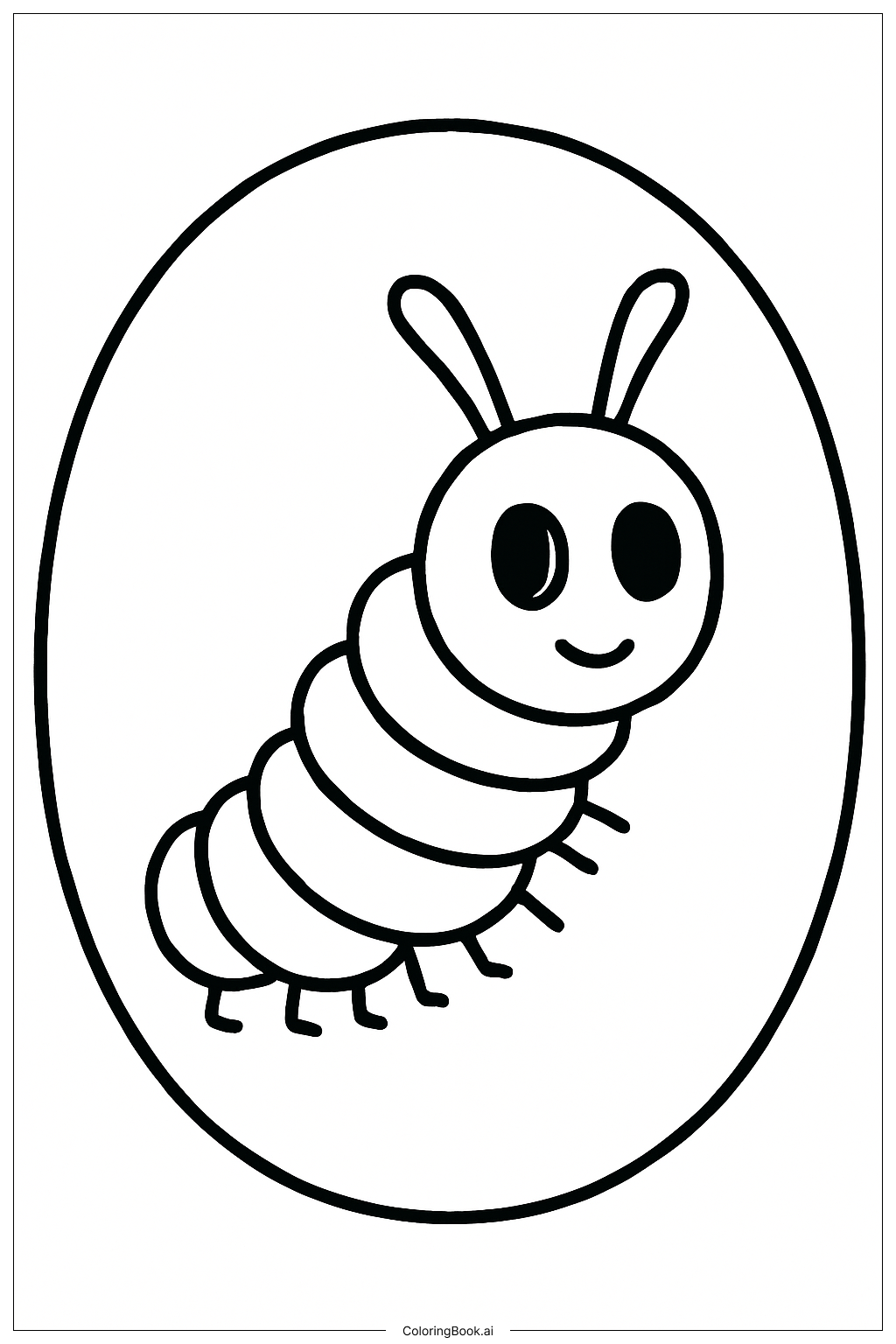 Chenille Affamée dans un Cadre Ovale