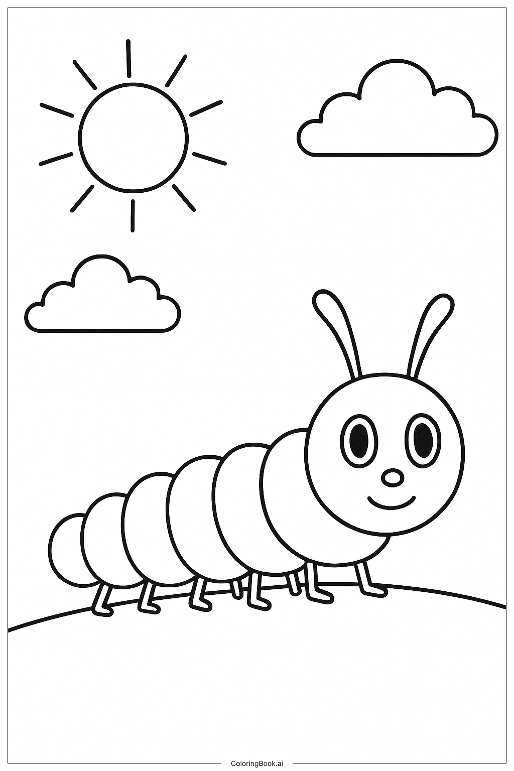  Hungry Caterpillar Near Sun And Cloud Coloring Page 