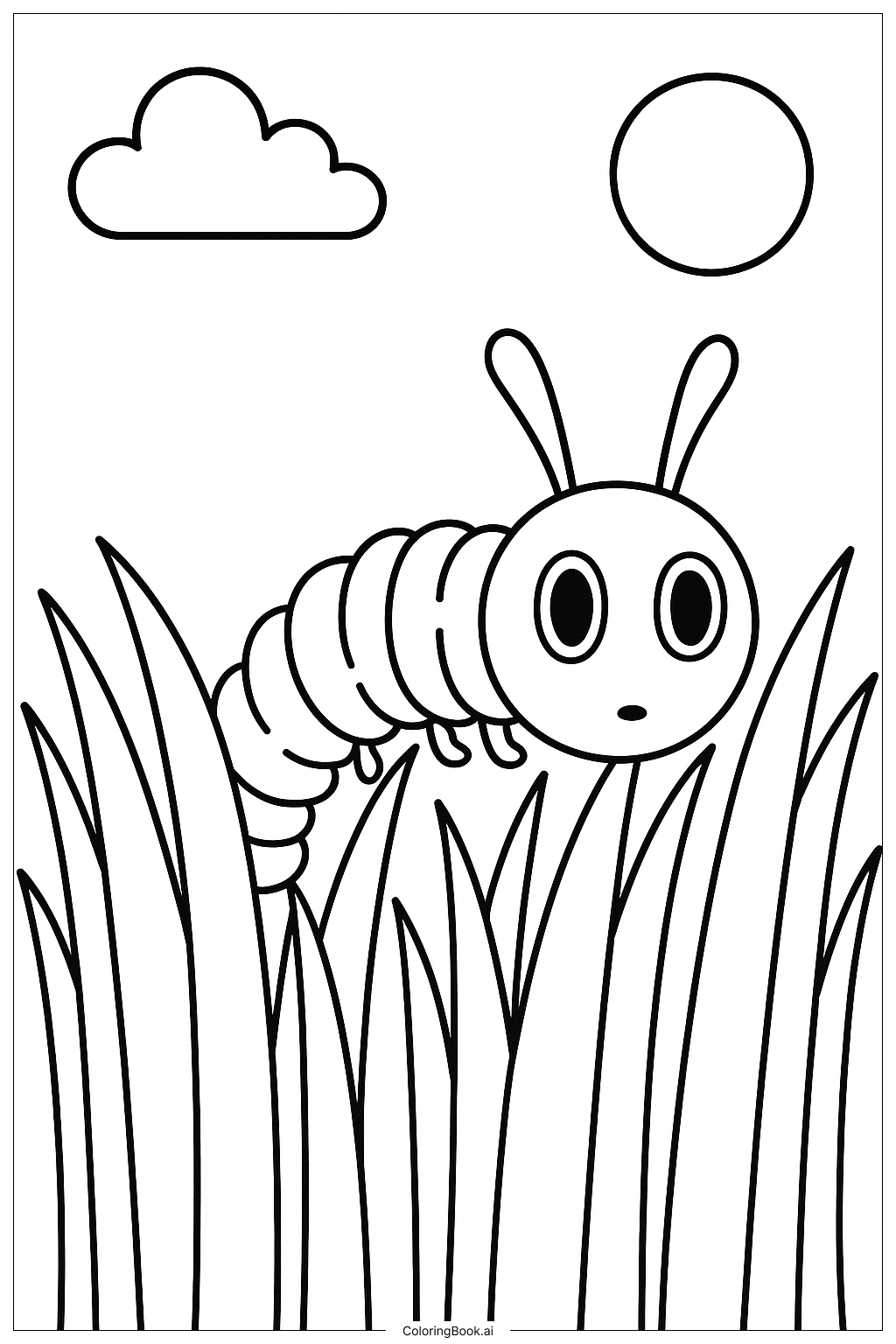  Hungry Caterpillar Near Tall Grass Coloring Page 
