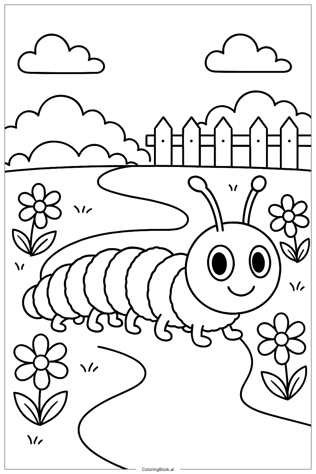  배고픈 애벌레의 정원 길 색칠공부 페이지 