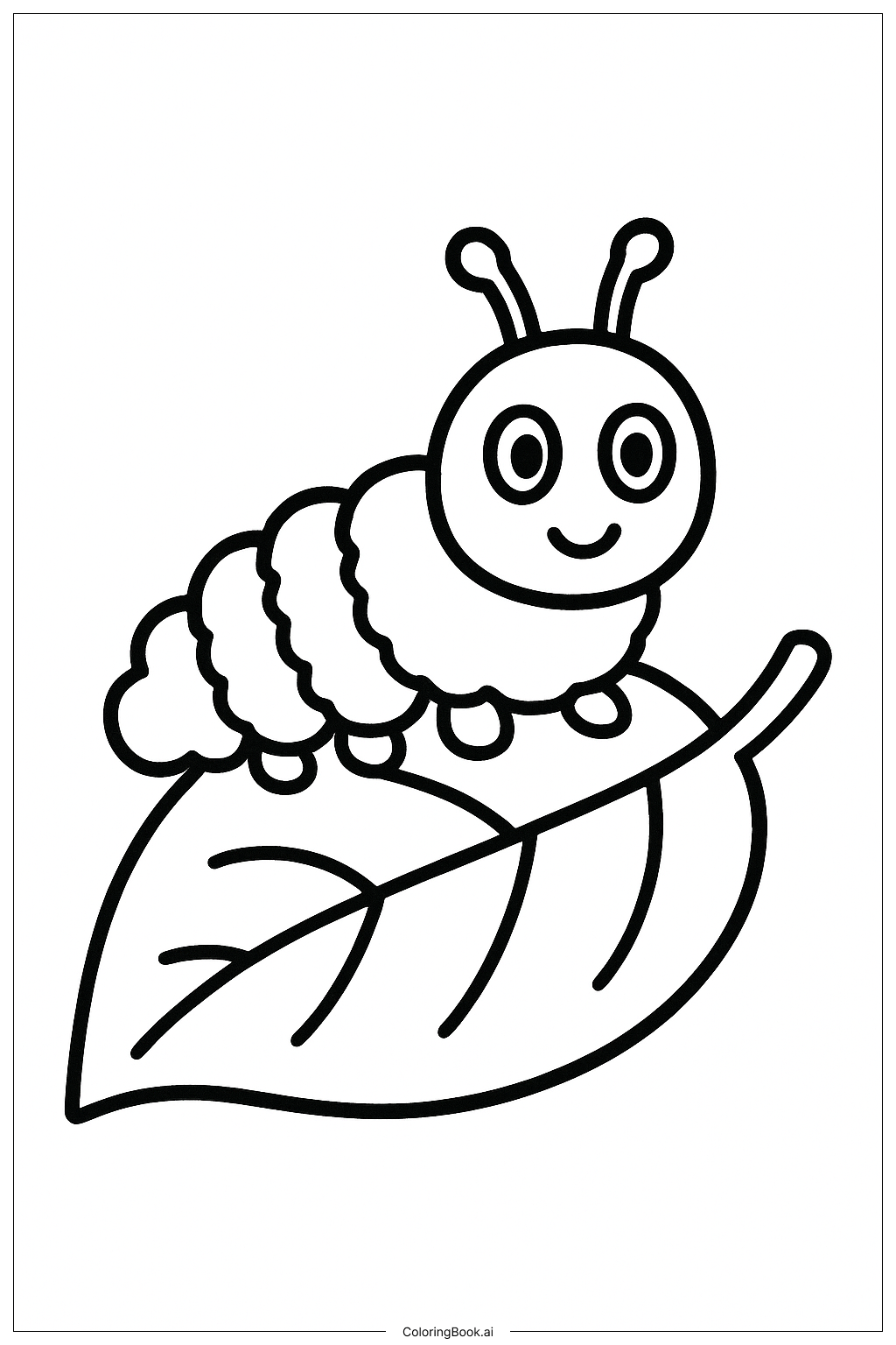  Page de coloriage Chenille Affamée Sur Une Feuille 