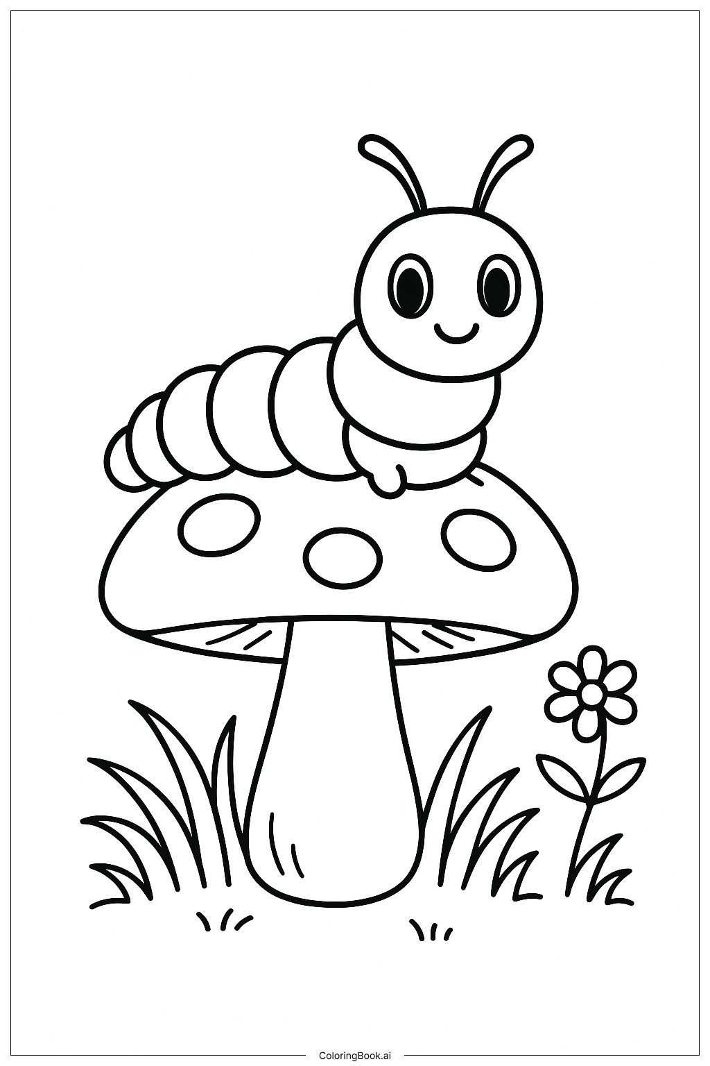 Hungry Caterpillar On Mushroom Top Coloring Page