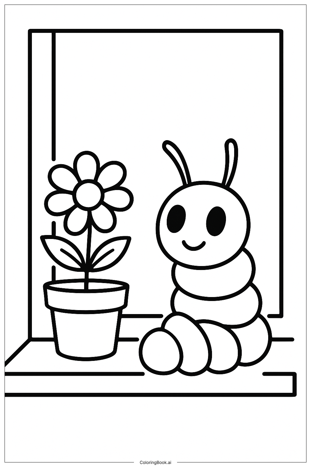  Hungry Caterpillar Sitting By Flowerpot Coloring Page 