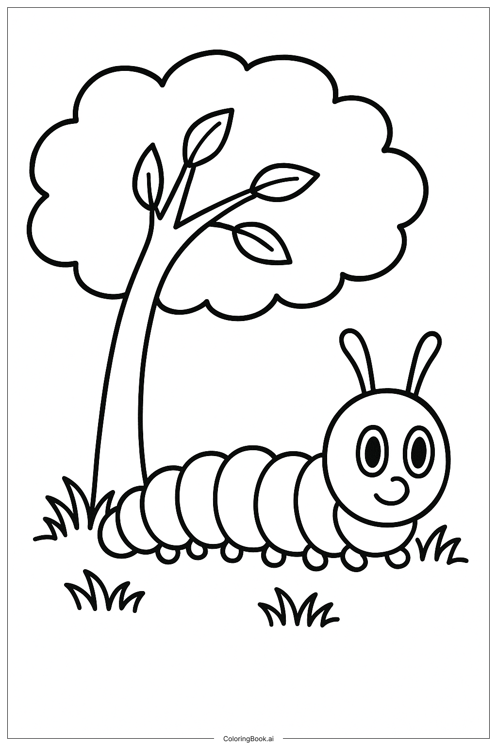 Hungry Caterpillar Under Simple Tree Coloring Page