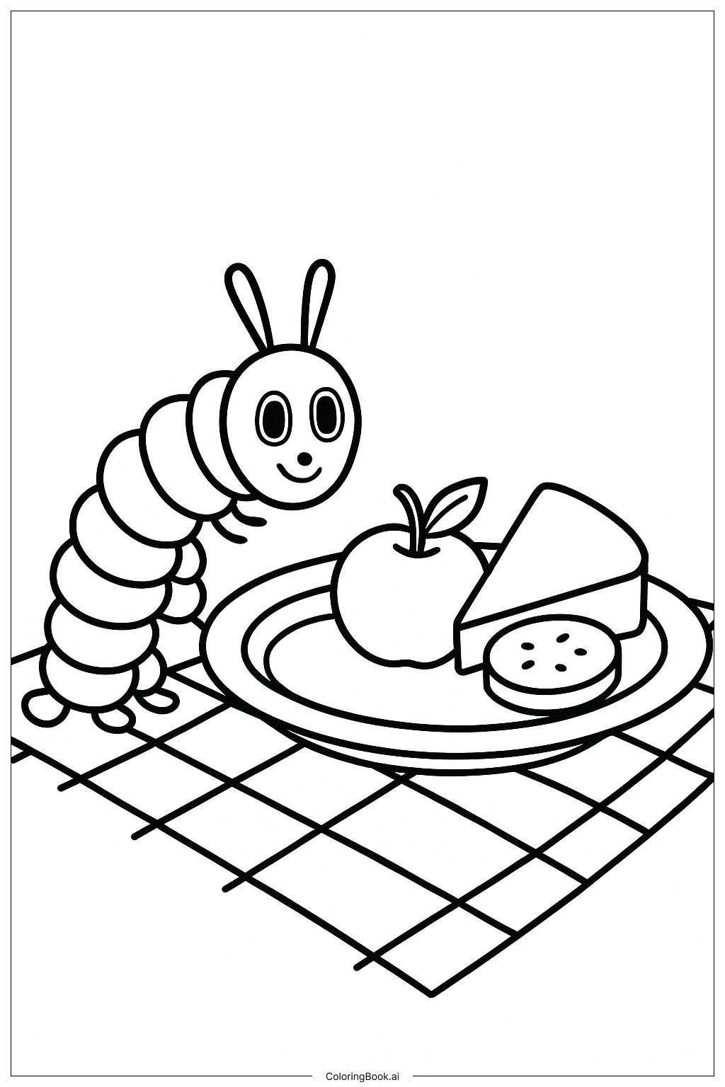 Hungry Caterpillar Visiting Picnic Plate Coloring Page