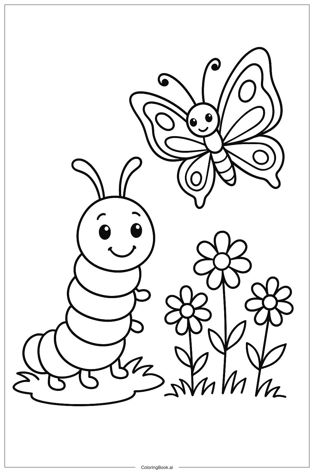  Trang tô màu Sâu Đói Với Người Bạn Bướm 