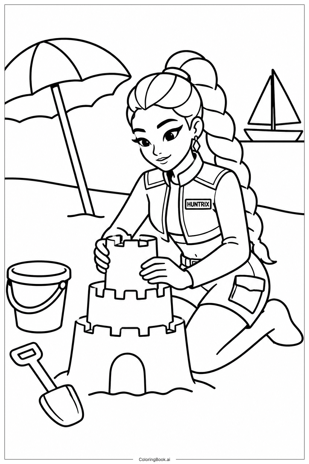 Page de coloriage Huntrix At Beach Scene