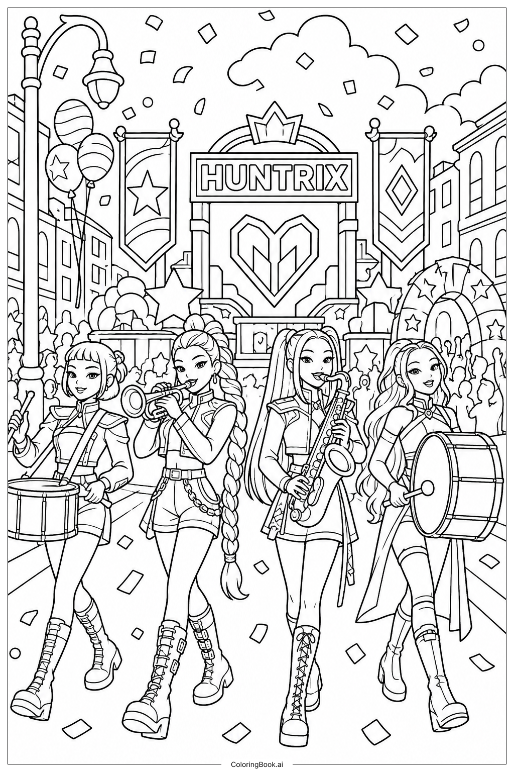 Página para colorear de Desfile del Festival Huntrix