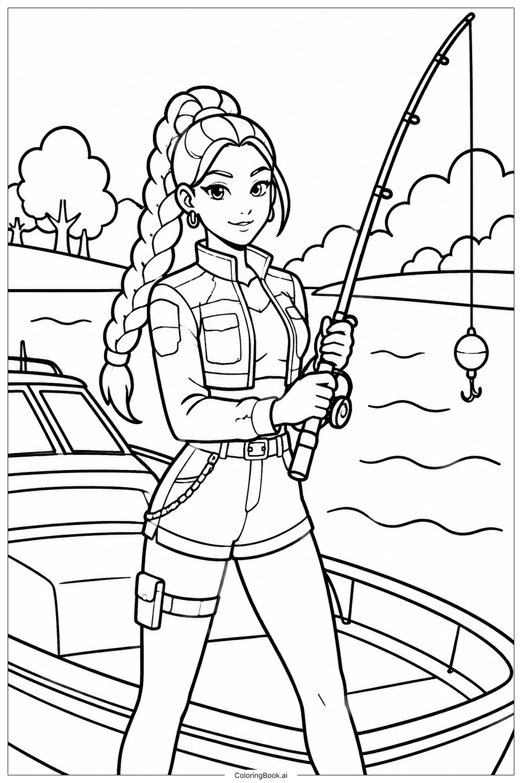  Página para colorear de Huntrix Fishing Trip 