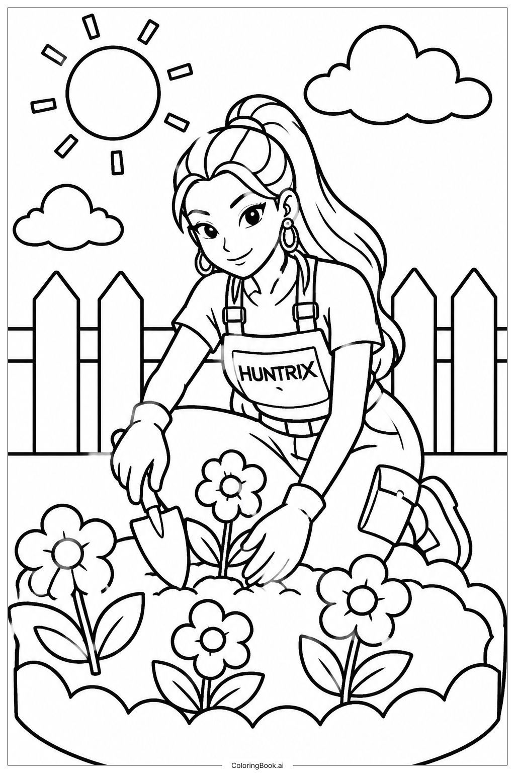  Página para colorear de Huntrix Garden Scene 