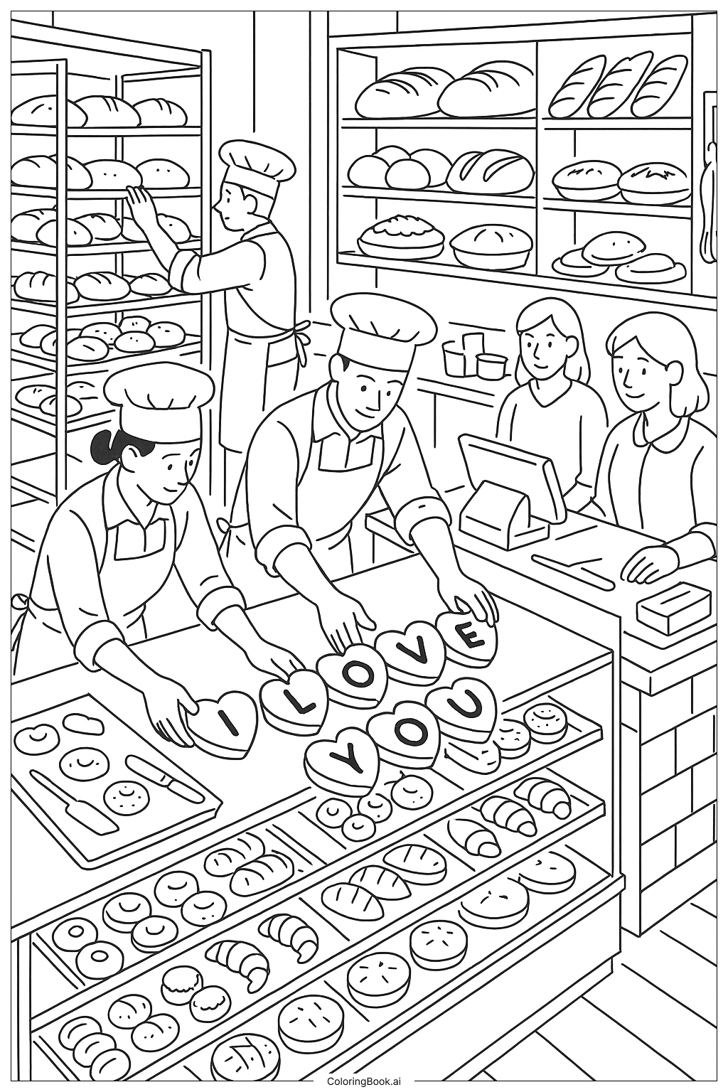  Página para colorir de Eu Amo Você Exposição de Padaria 