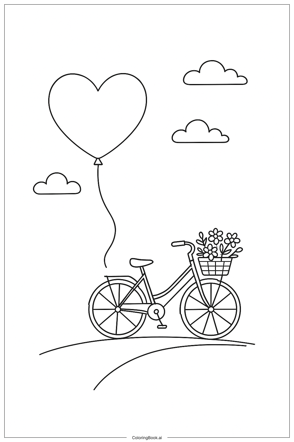  I Love You Balloon Bike Coloring Page 