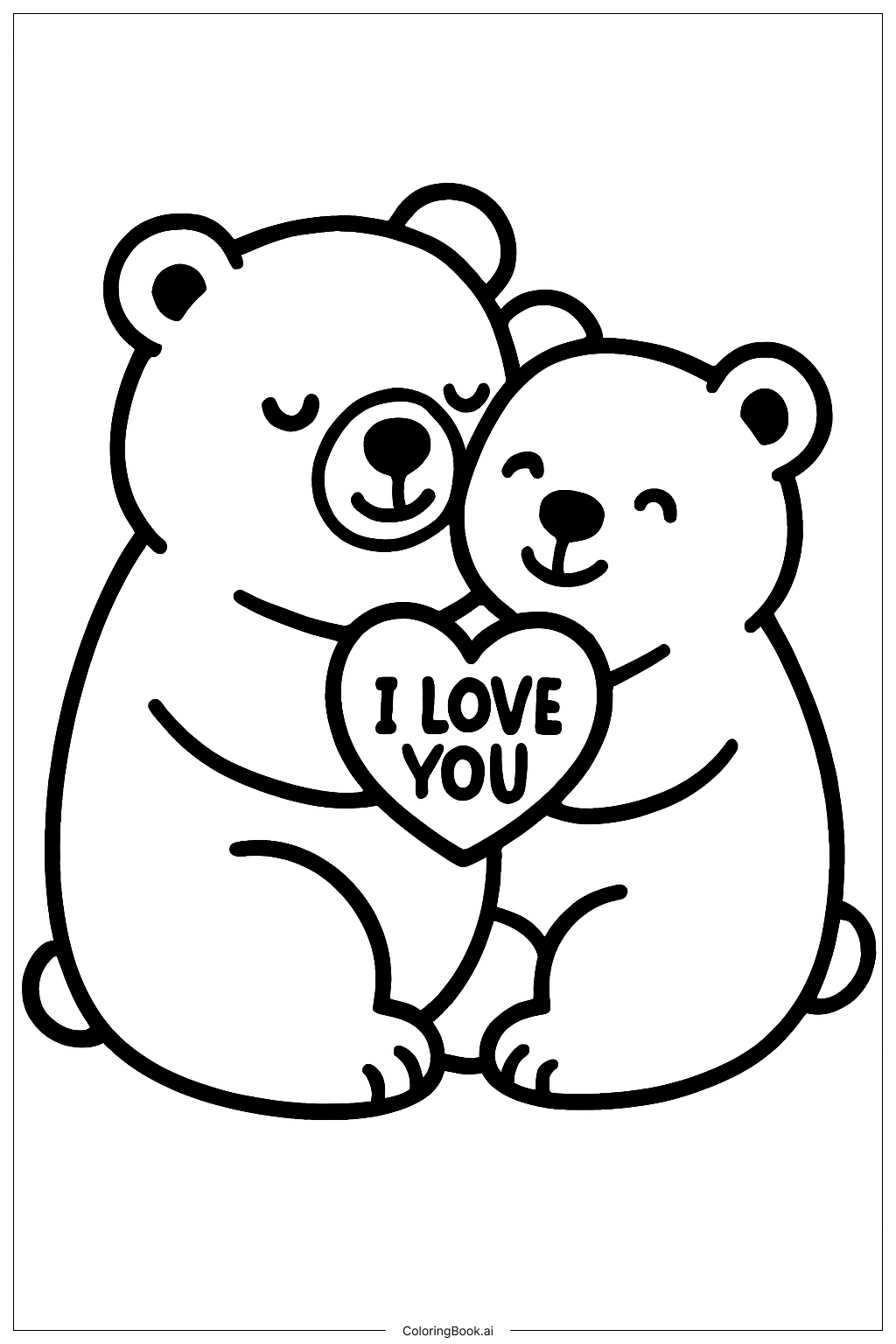  Page de coloriage Calin d'ours Je t'aime 