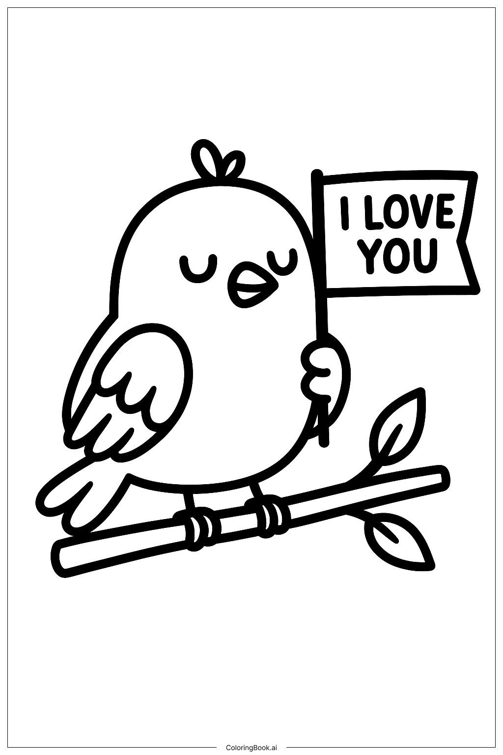  Page de coloriage Je t'aime Oiseau 