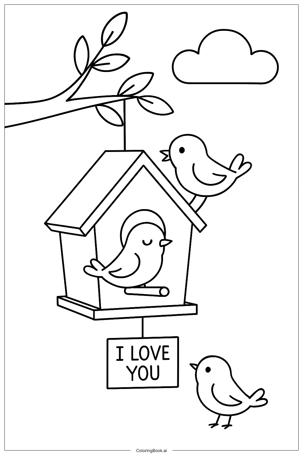  I Love You Birdhouse Coloring Page 