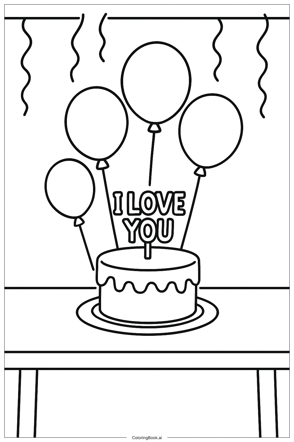 I Love You Cake Party Coloring Page 