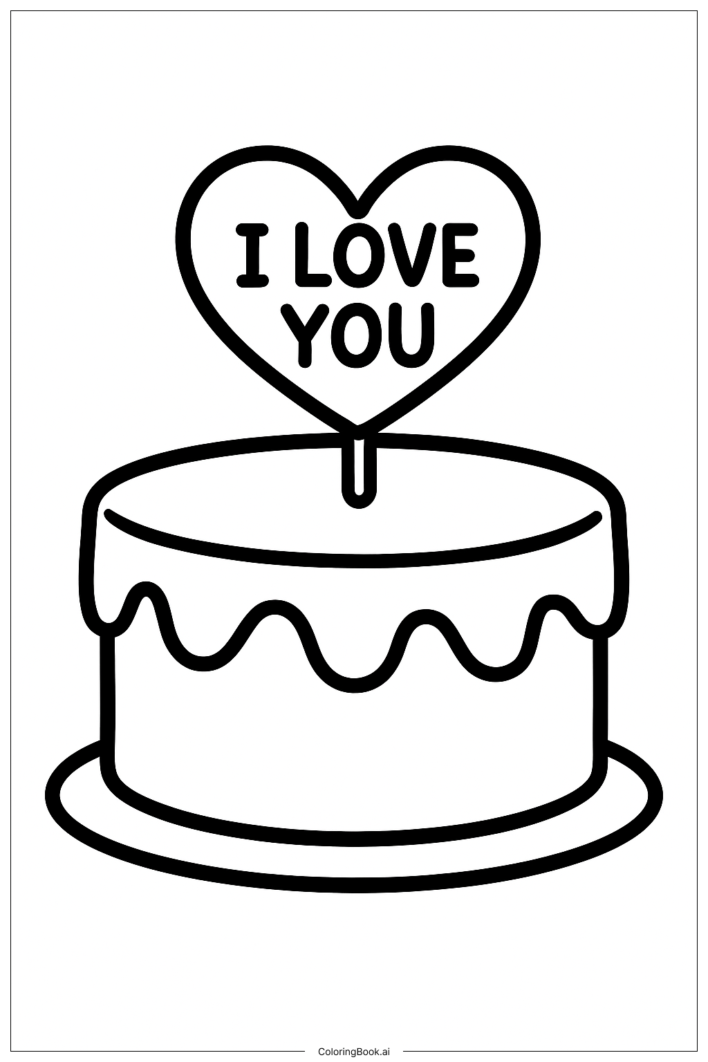  Page de coloriage Gâteau Je T'aime 