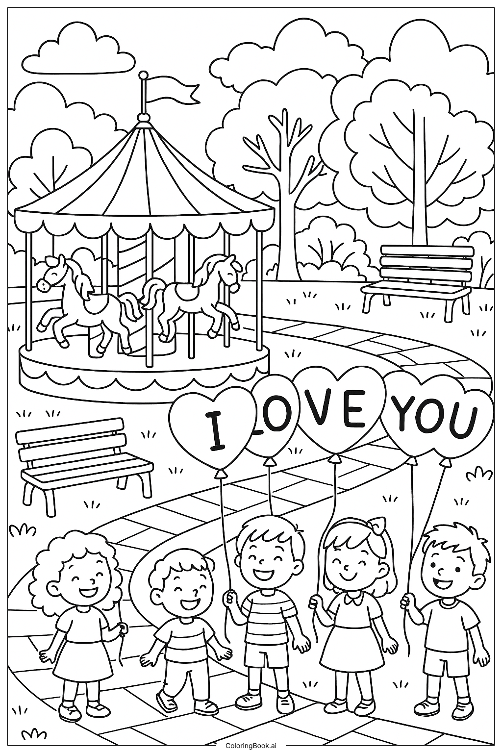  Página para colorir de Desfile do Carrossel Eu Te Amo 
