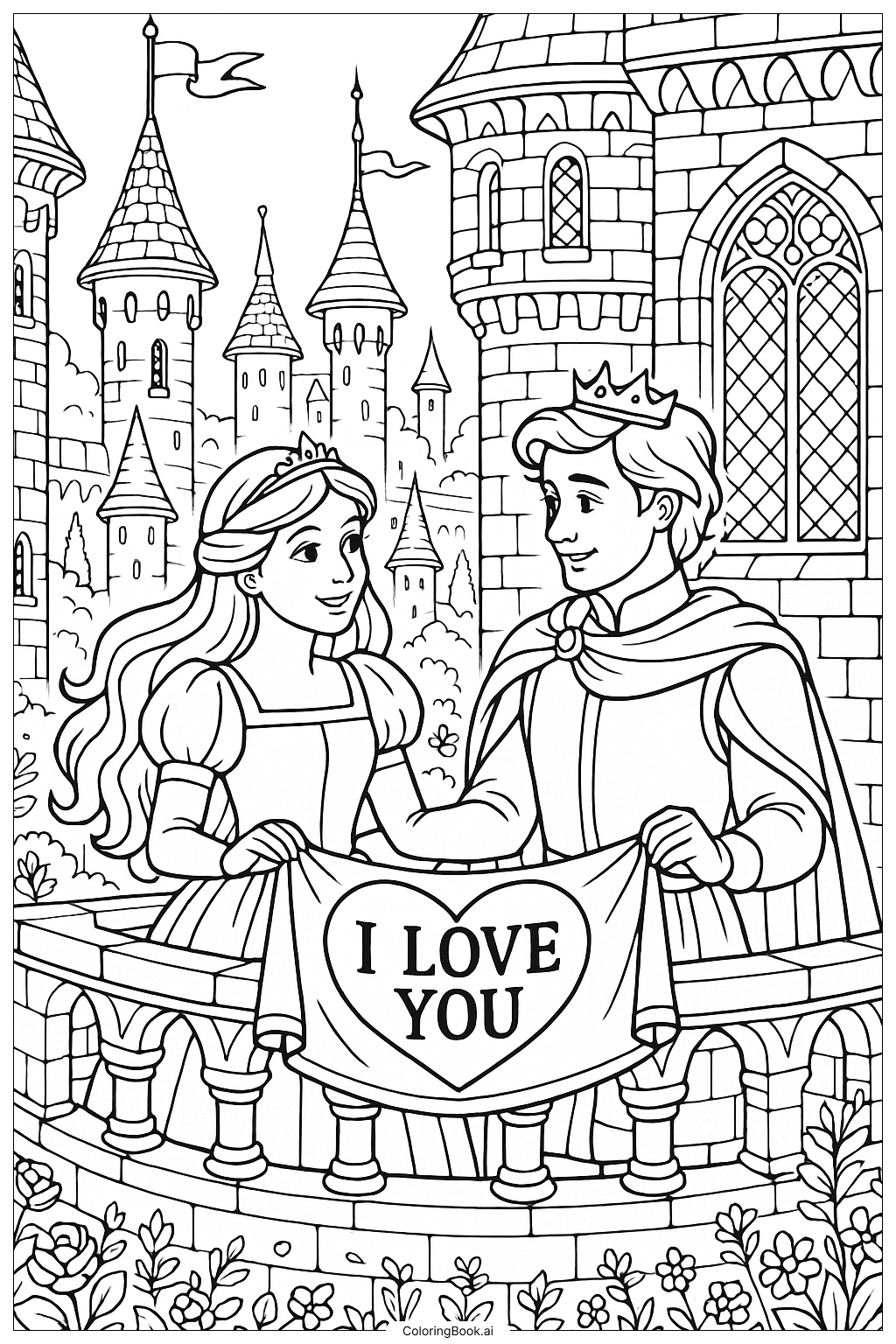  I Love You Castle Coloring Page 