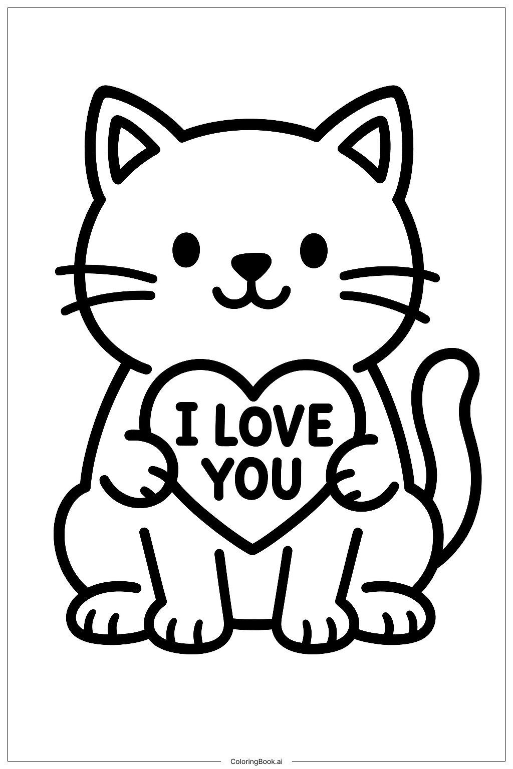  Page de coloriage Je t'aime Chat 