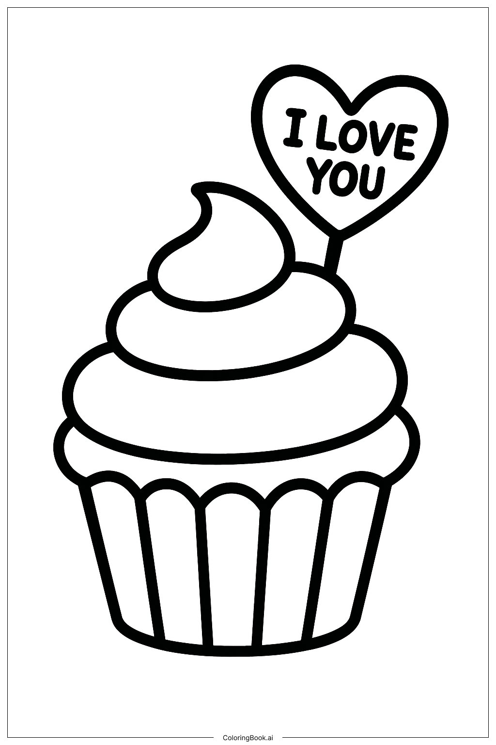  Page de coloriage Cupcake Je t'aime 
