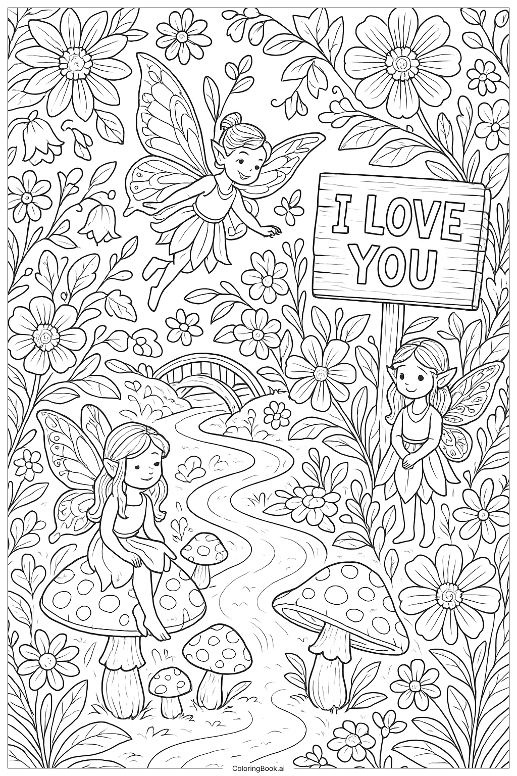  I Love You Fairy Garden Coloring Page 